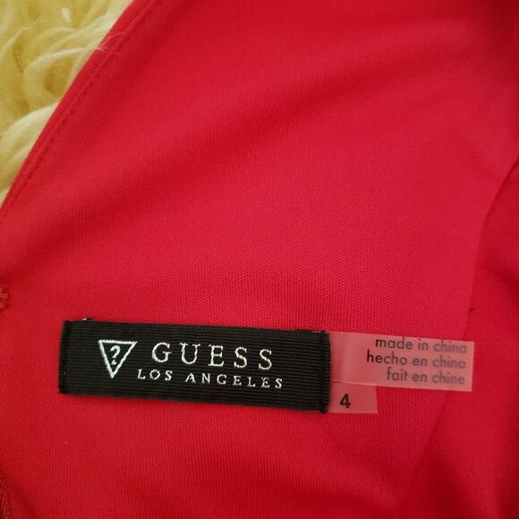 Guess Red Cocktail Mini Dress Mesh V neck Backless size 4 - Picture 10 of 10